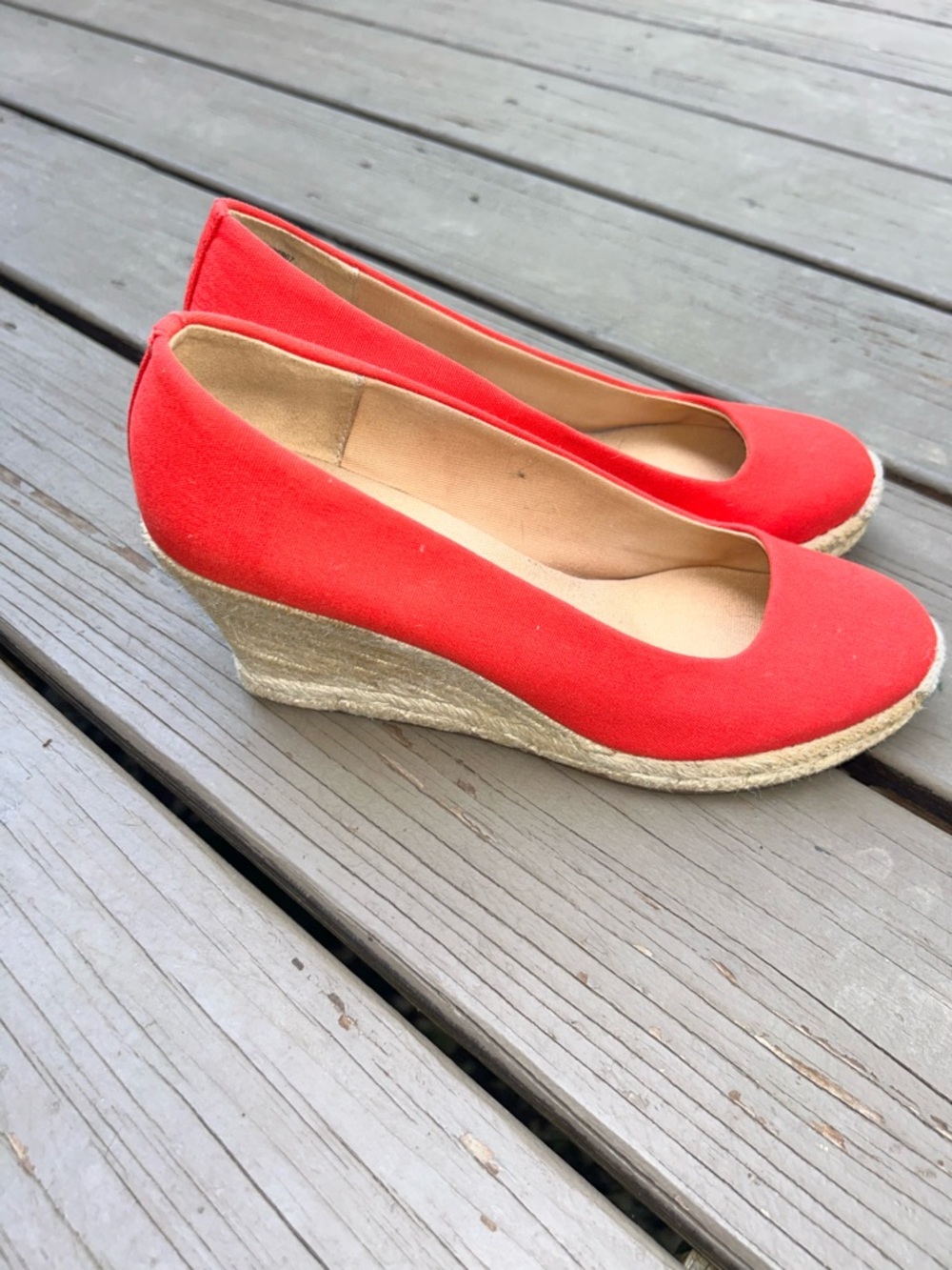 J. Crew Coral Red Canvas Espadrille Wedge Pumps Style AL003 | Women’s US Size 8